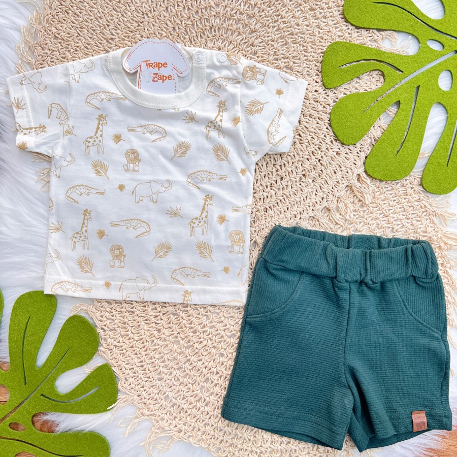 Conj. Camiseta Savana e Bermuda Canelada - Off White